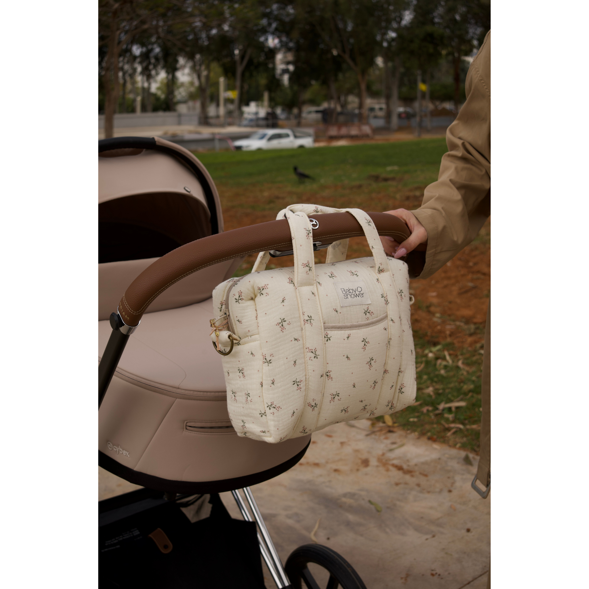 תיק עגלה קטן/ארגונית "TINY" מכותנה אורגנית - מעוטר בדומדמניות