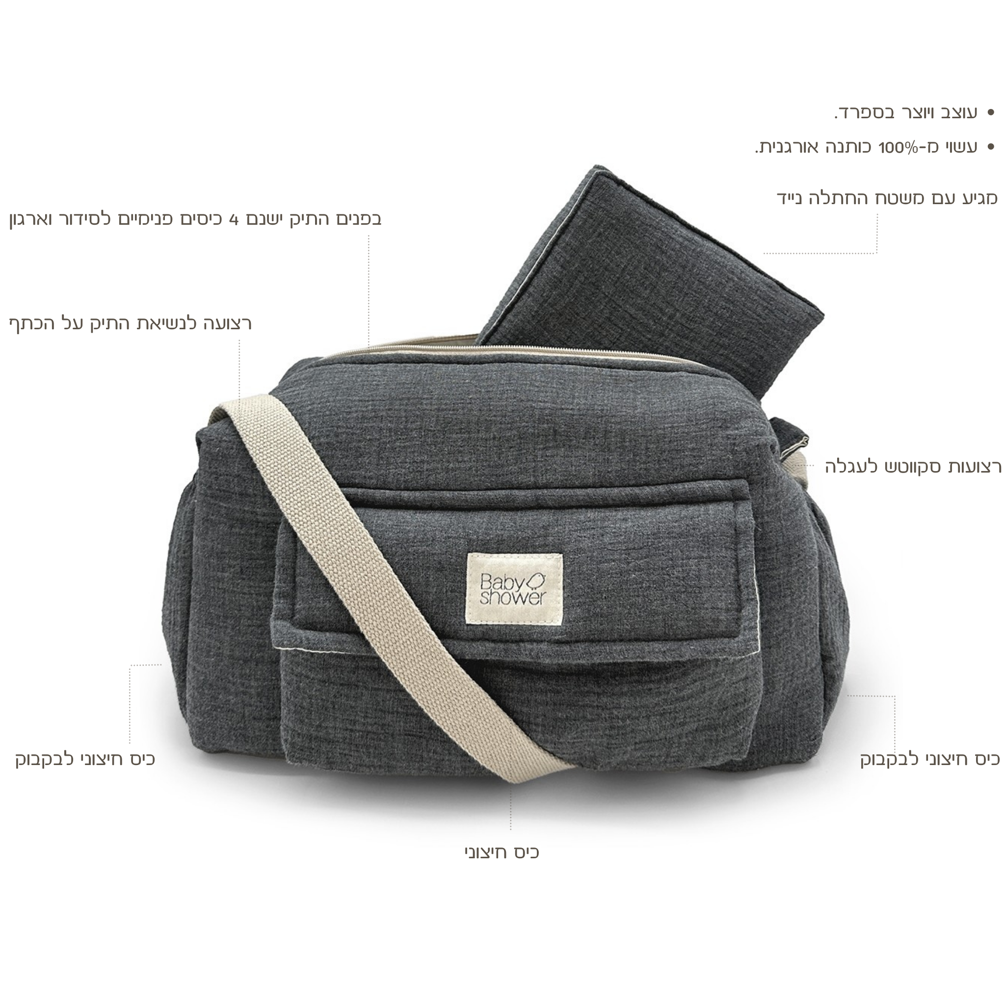 תיק עגלה קמילה בצבע ג'ינס אפור