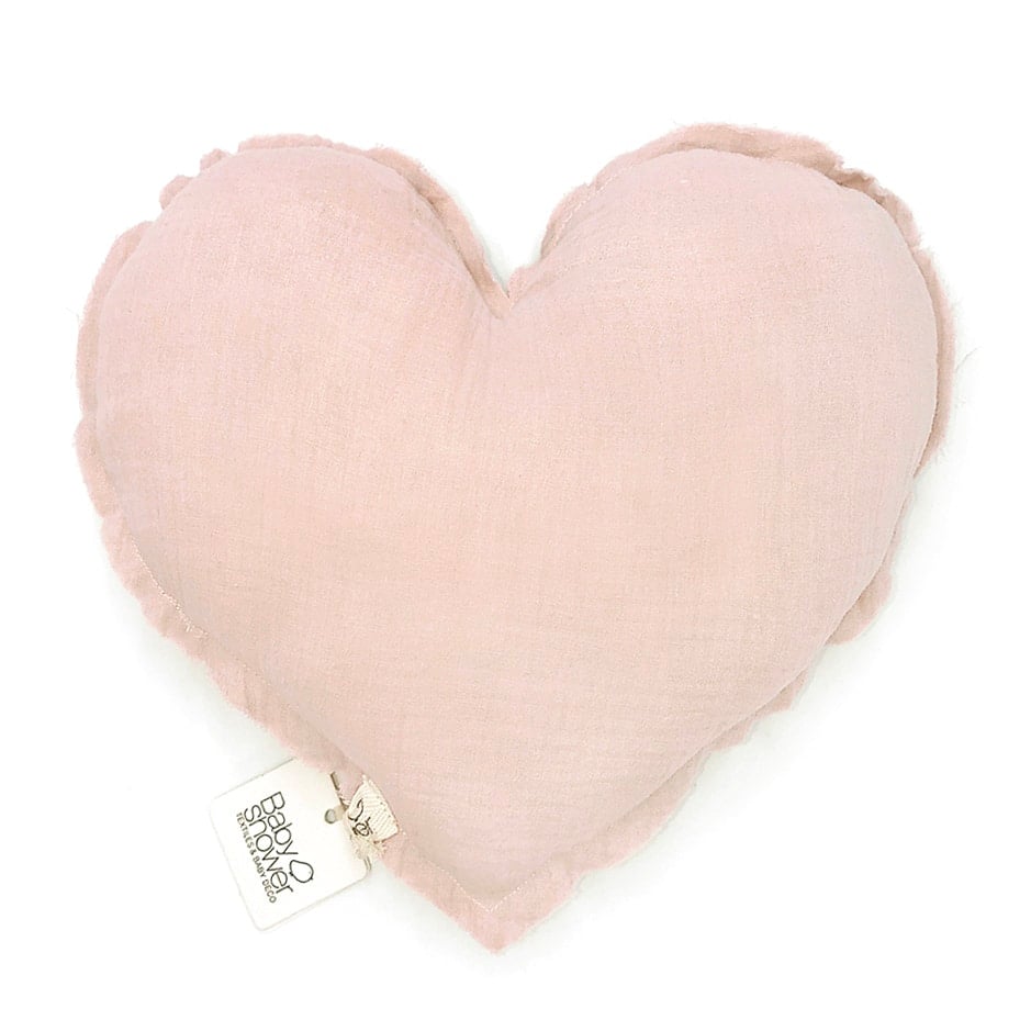 כרית בצורת לב מכותנה אורגנית - בצבע ורוד ניוד