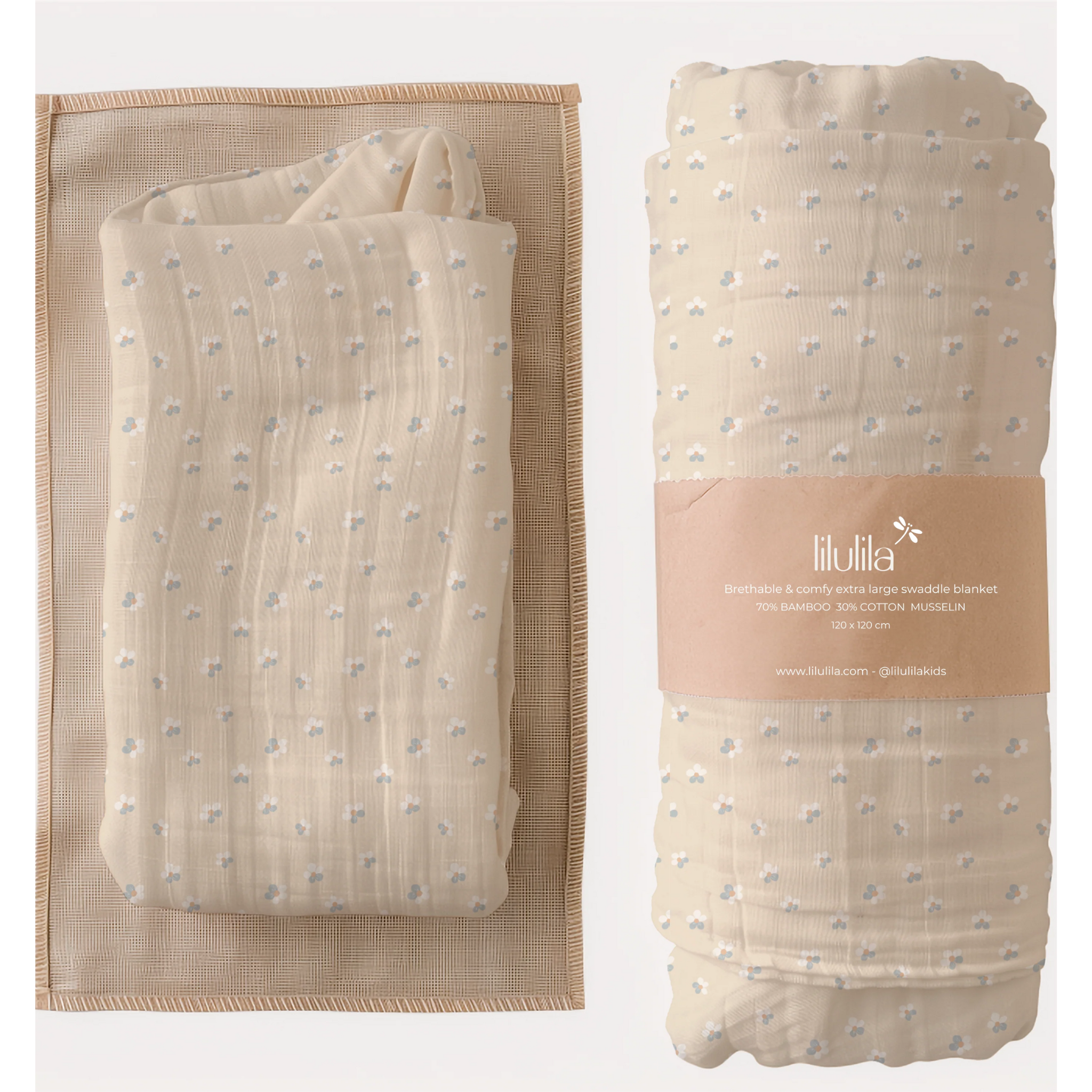 שמיכת טטרה מבד במבוק - בצבע קורל מעוטר בפרחים