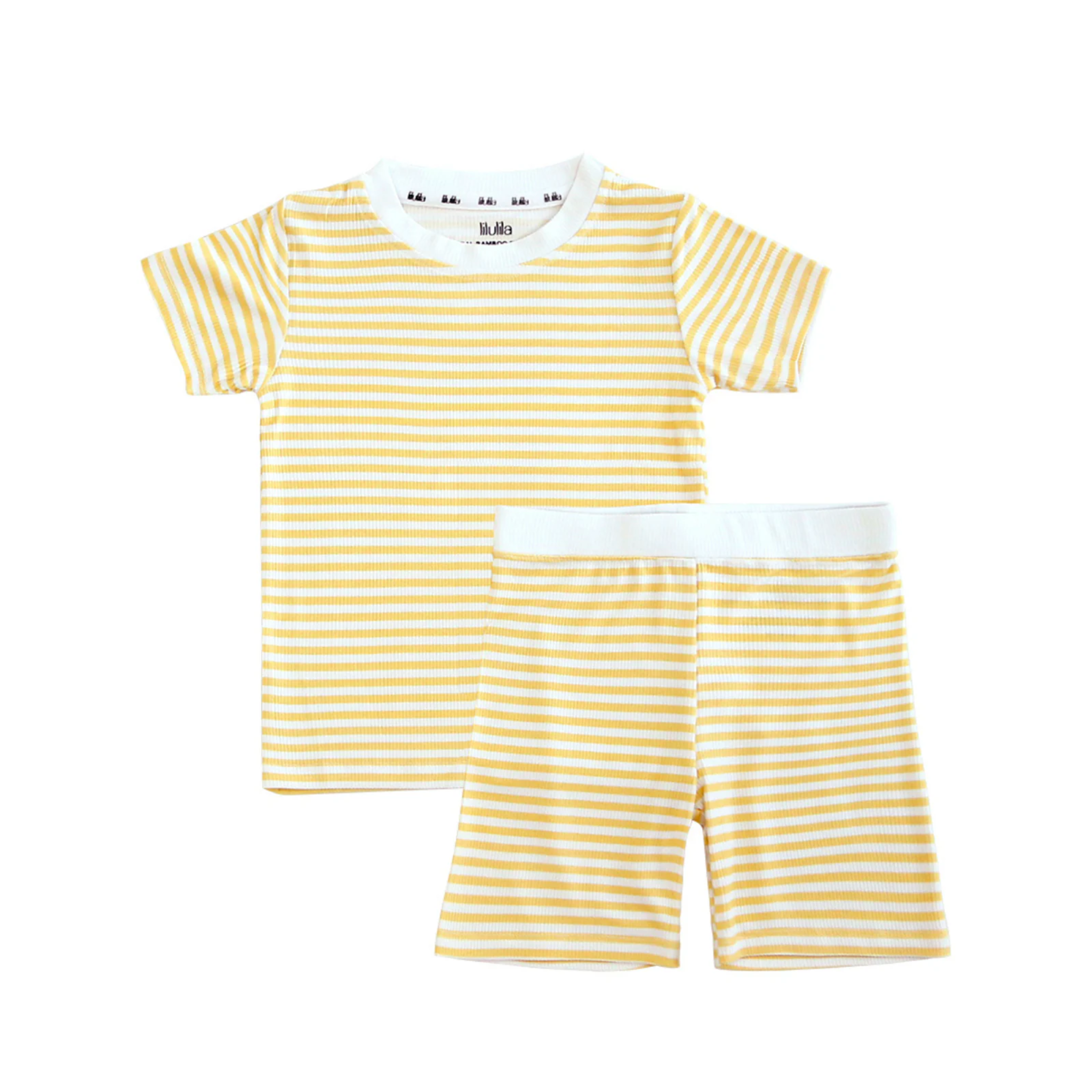 סט פג׳מה - בצבע לבן עם פסים צהובים