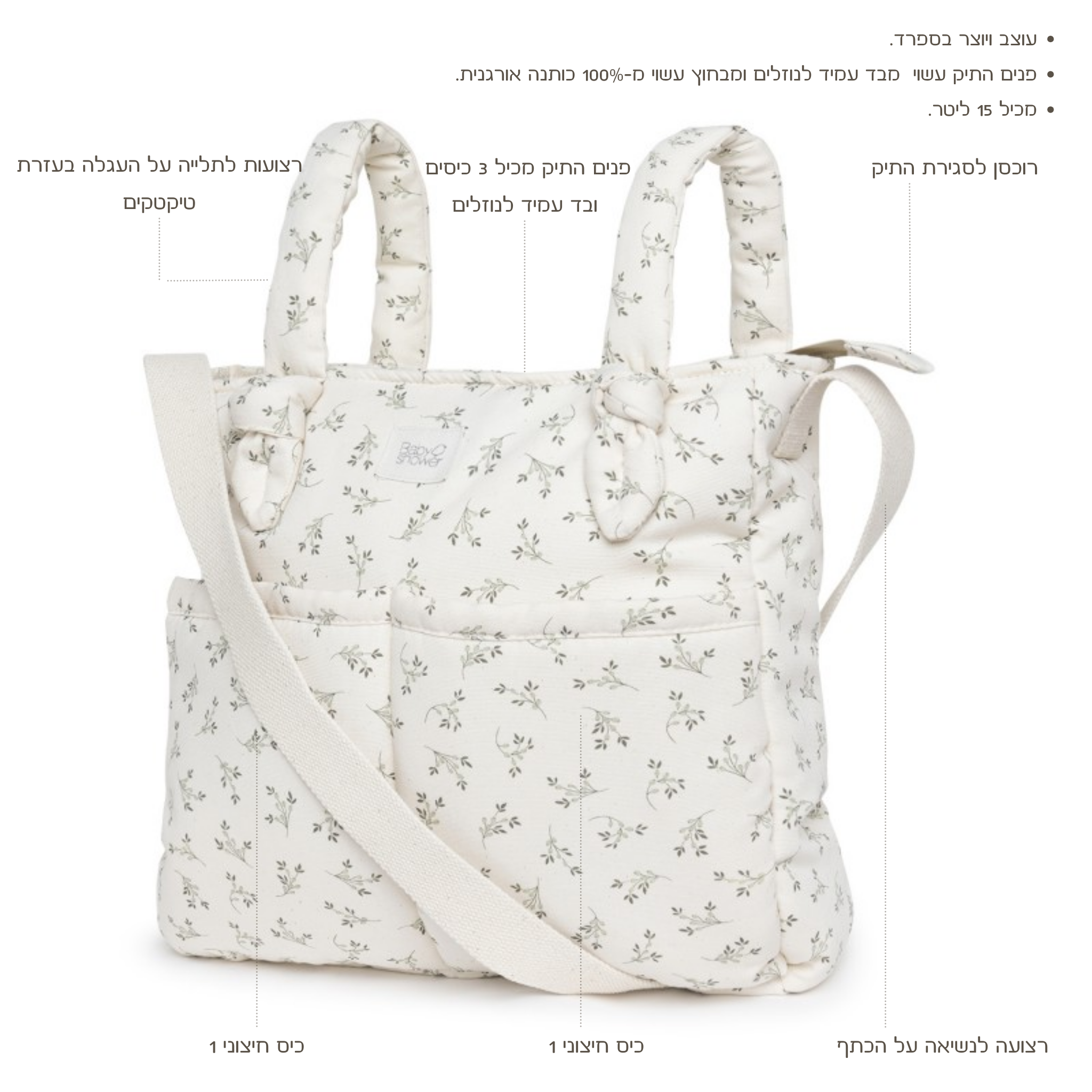 תיק עגלה מעוטר בעלי זית עם הסברים