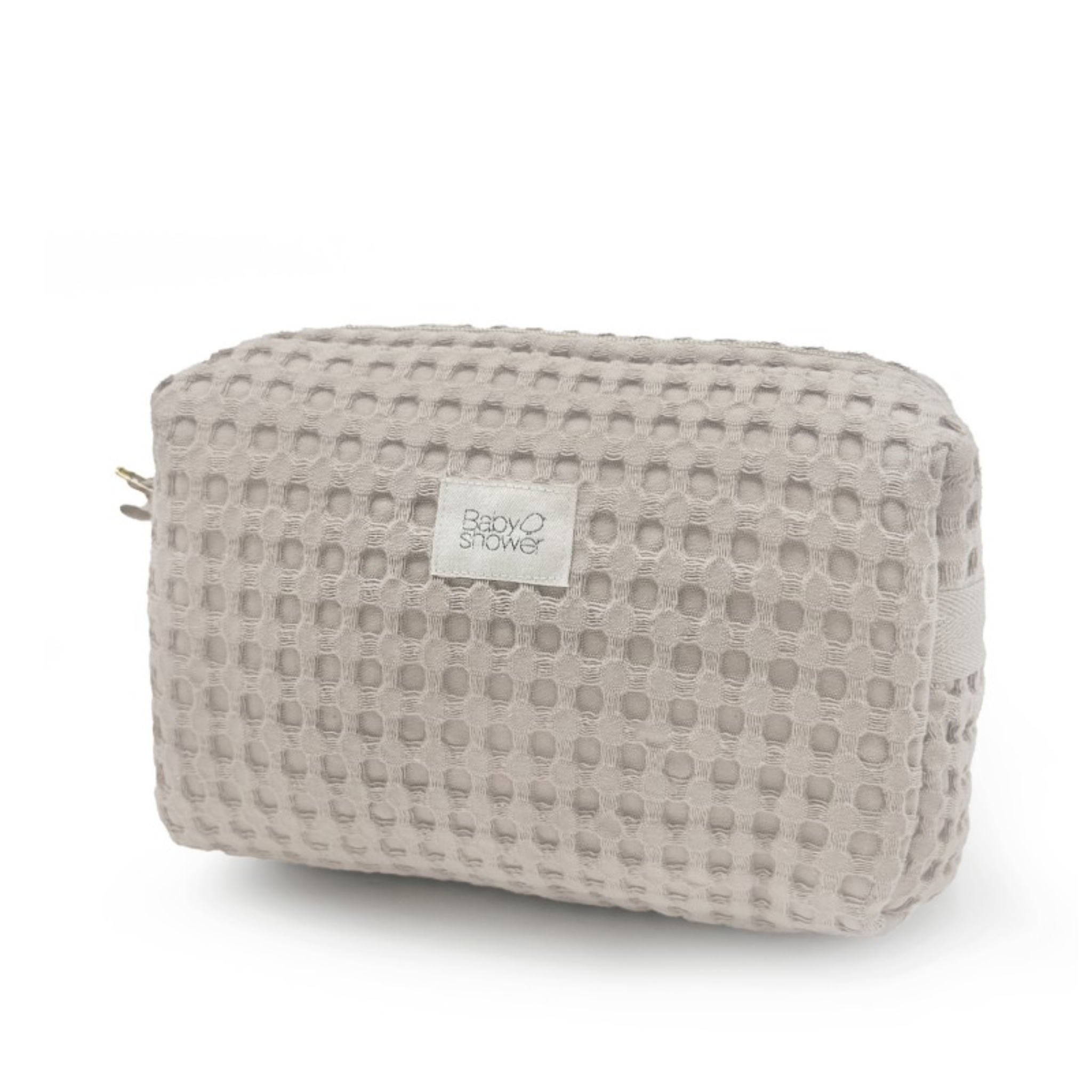 תיק רחצה מכותנה אורגנית באריגת וופל - בצבע לאטה