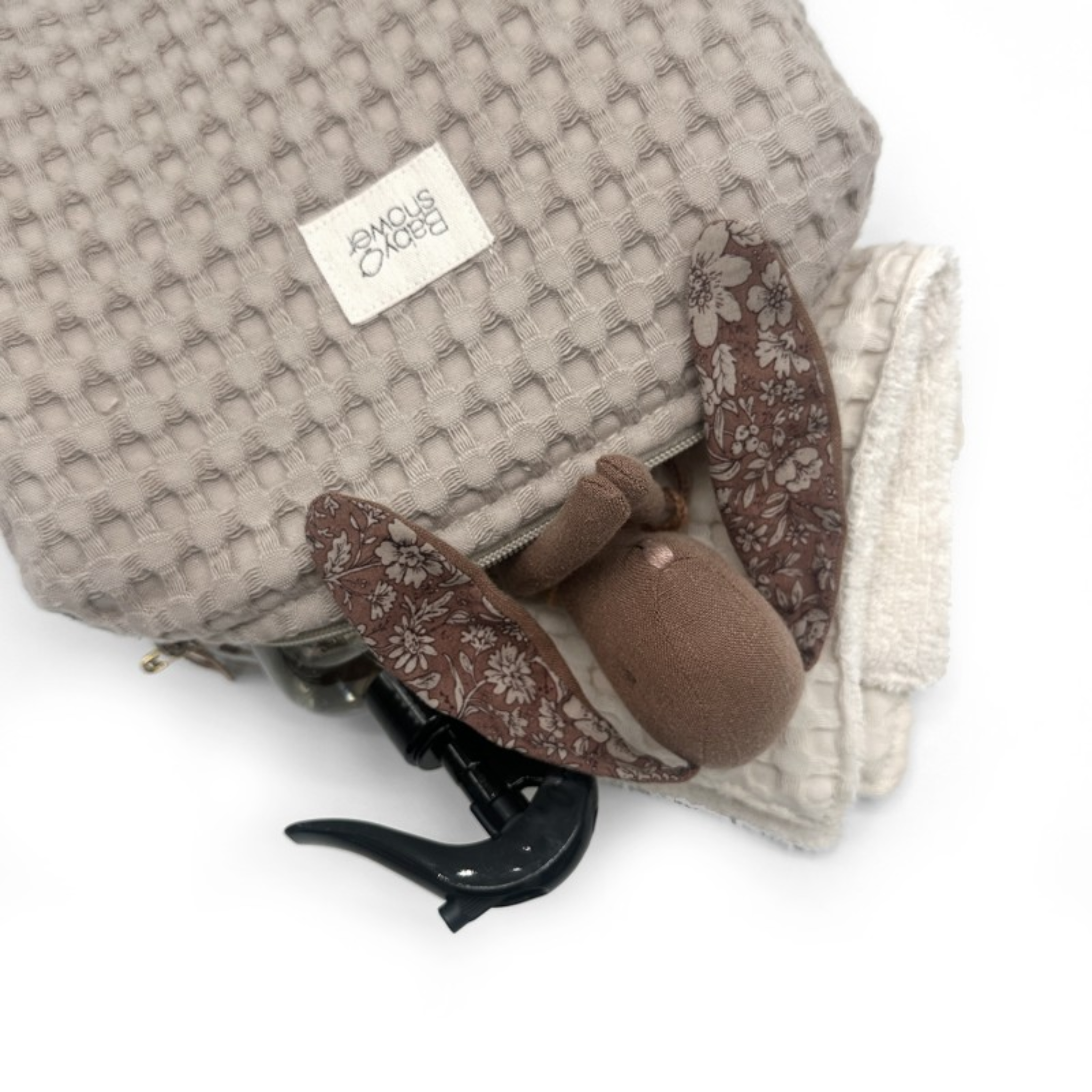 תיק רחצה מכותנה אורגנית באריגת וופל - בצבע לאטה