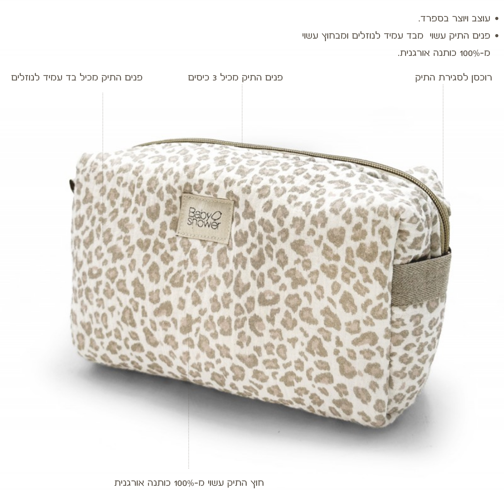 תיק רחצה מנומר עם הסברים