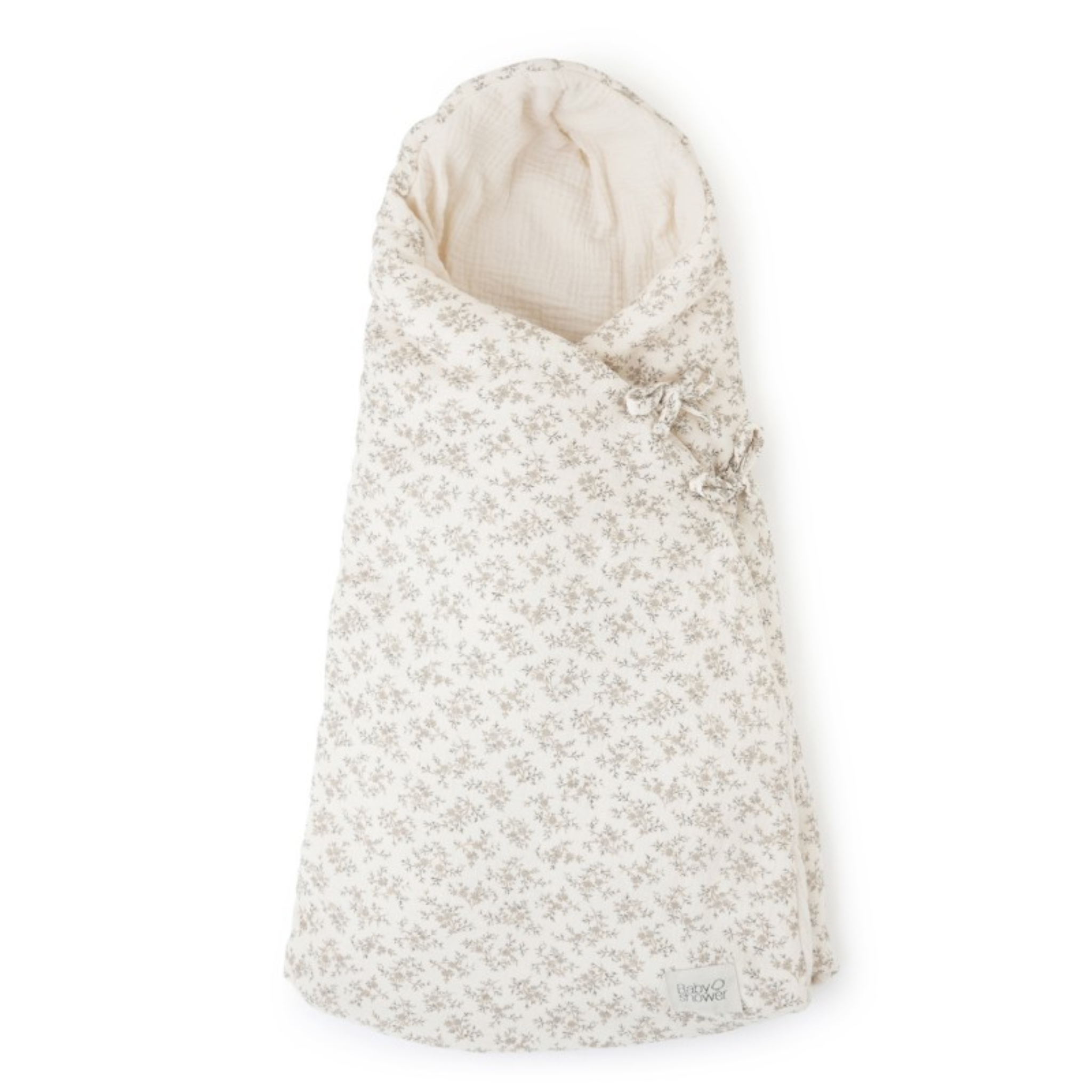 שמיכת חיבוקית מכותנה אורגנית – בצבע לבן אייבורי מעוטר בפרחים