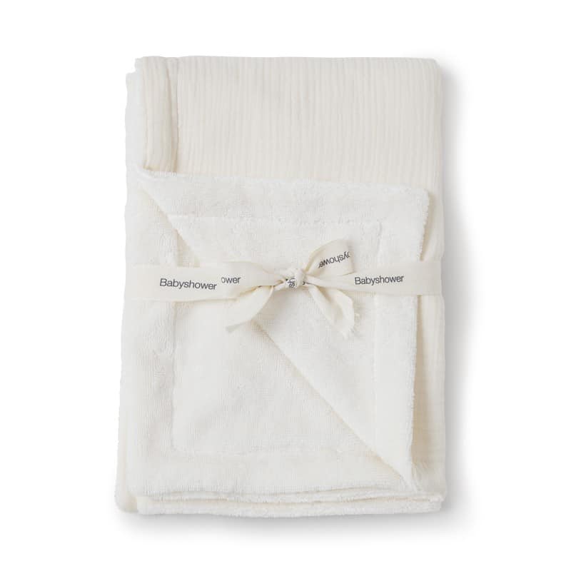 שמיכת אביב דו צדדית בצבע לבן אייבורי - אריגת וופל ובמבוק