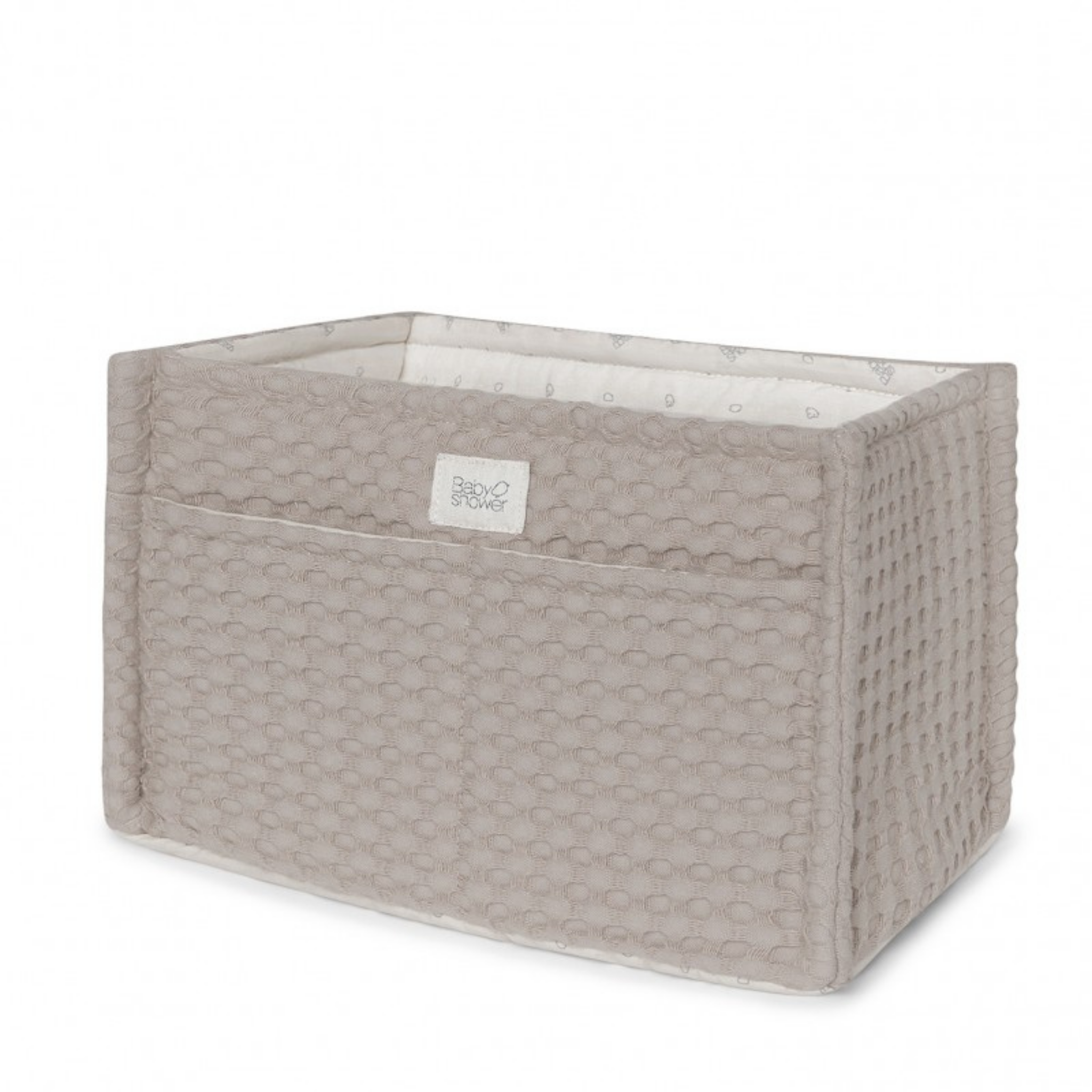 סל אחסון גדול בצורה מלבנית מכותנה אורגנית - באריגת וופל בצבע חום לאטה