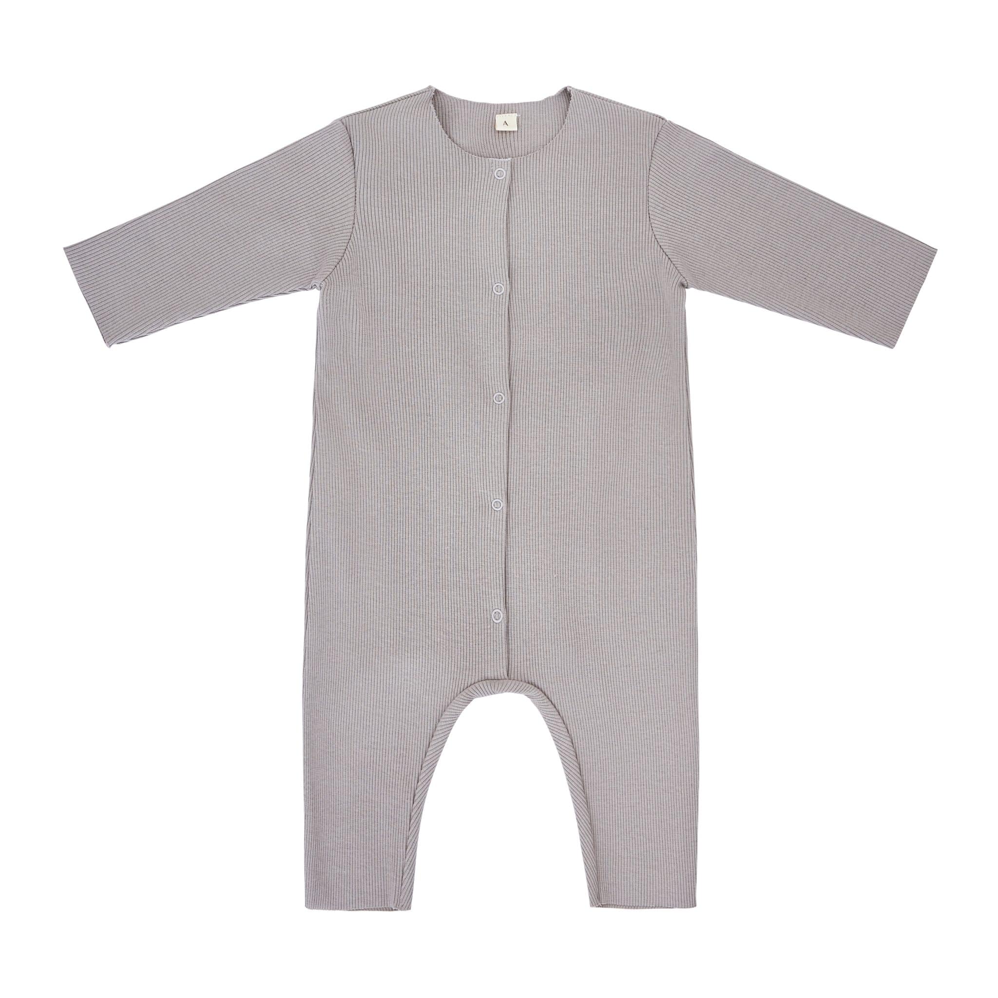 אוברול מכותנה ריב OEKO-TEX® בצבע אפור אבן -A Basic Brand