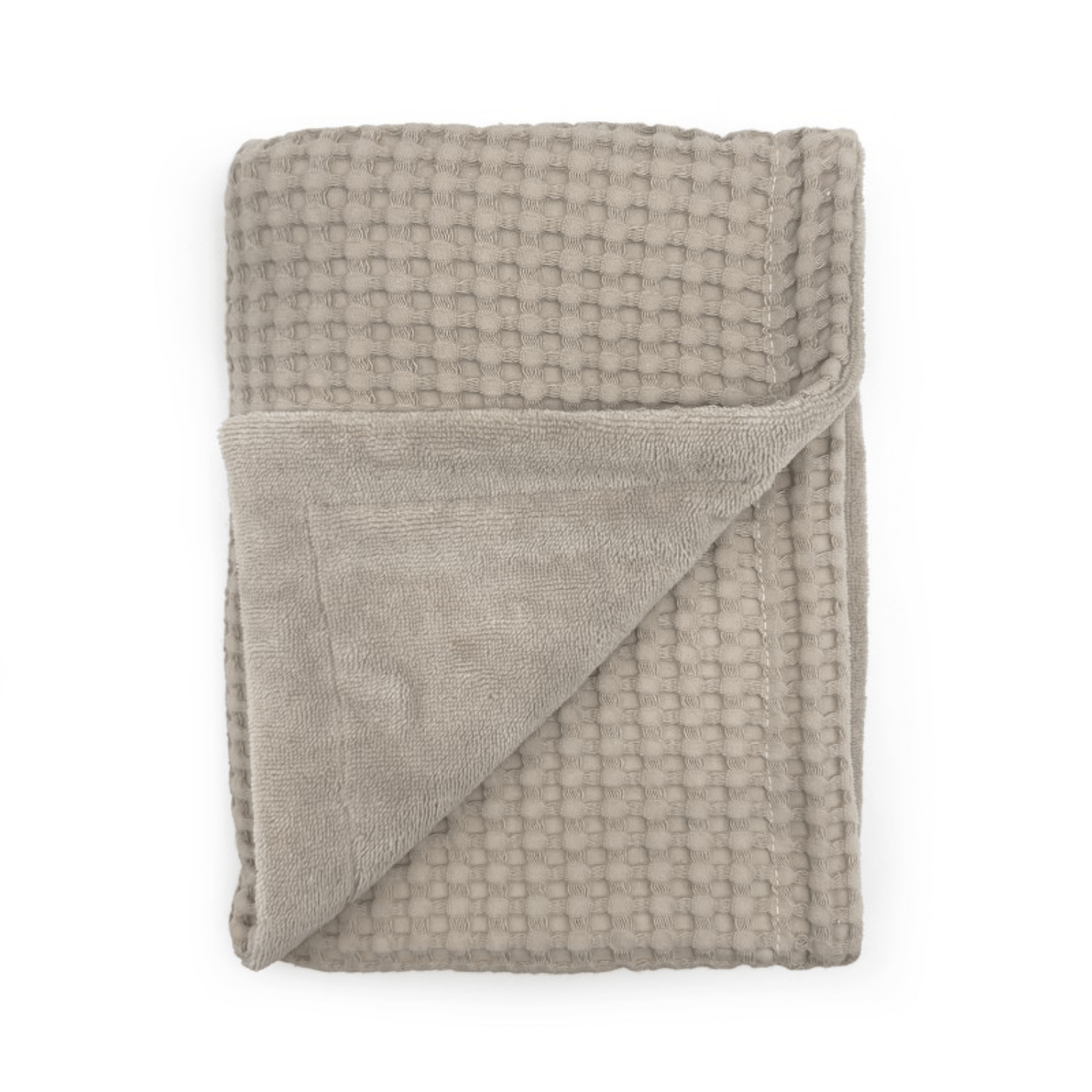 שמיכת אביב דו צדדית בצבע לאטה- אריגת וופל ובמבוק