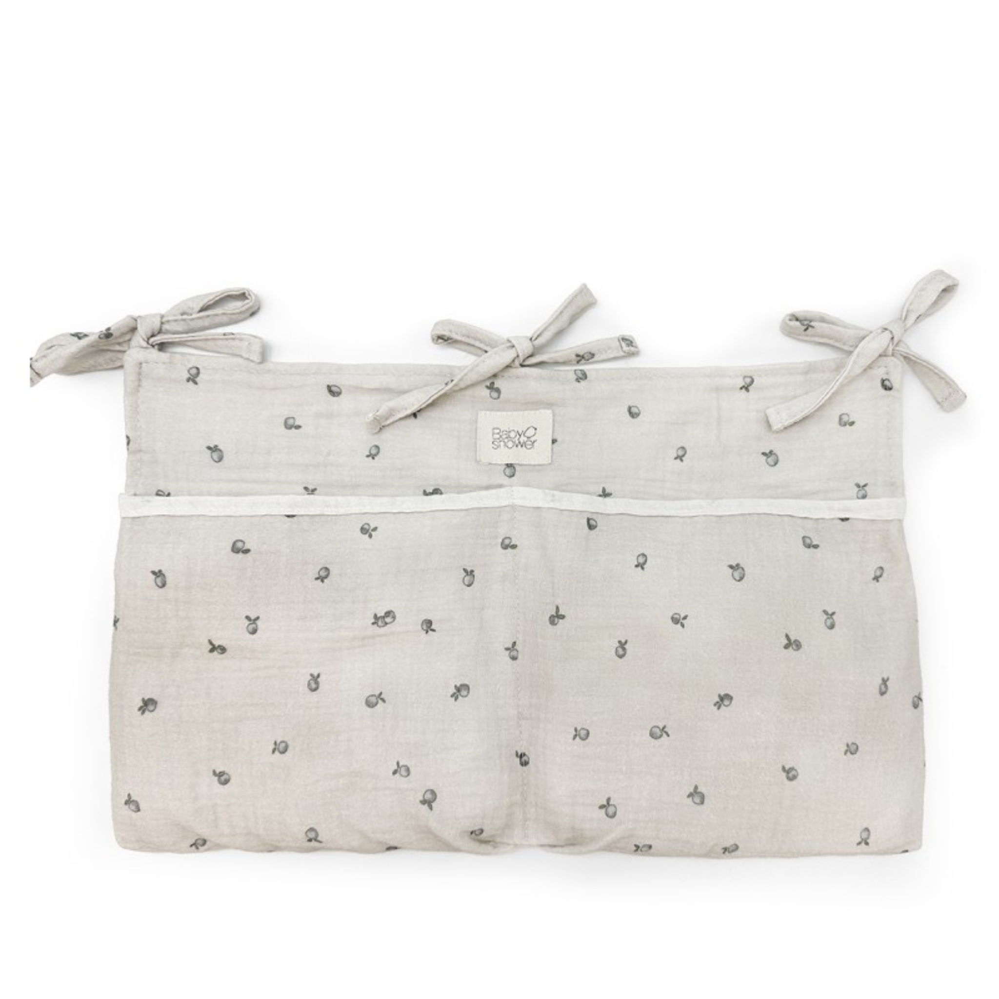 ארגונית למיטת תינוק מכותנה אורגנית - בצבע אפור בהיר מעוטרת במשמשים