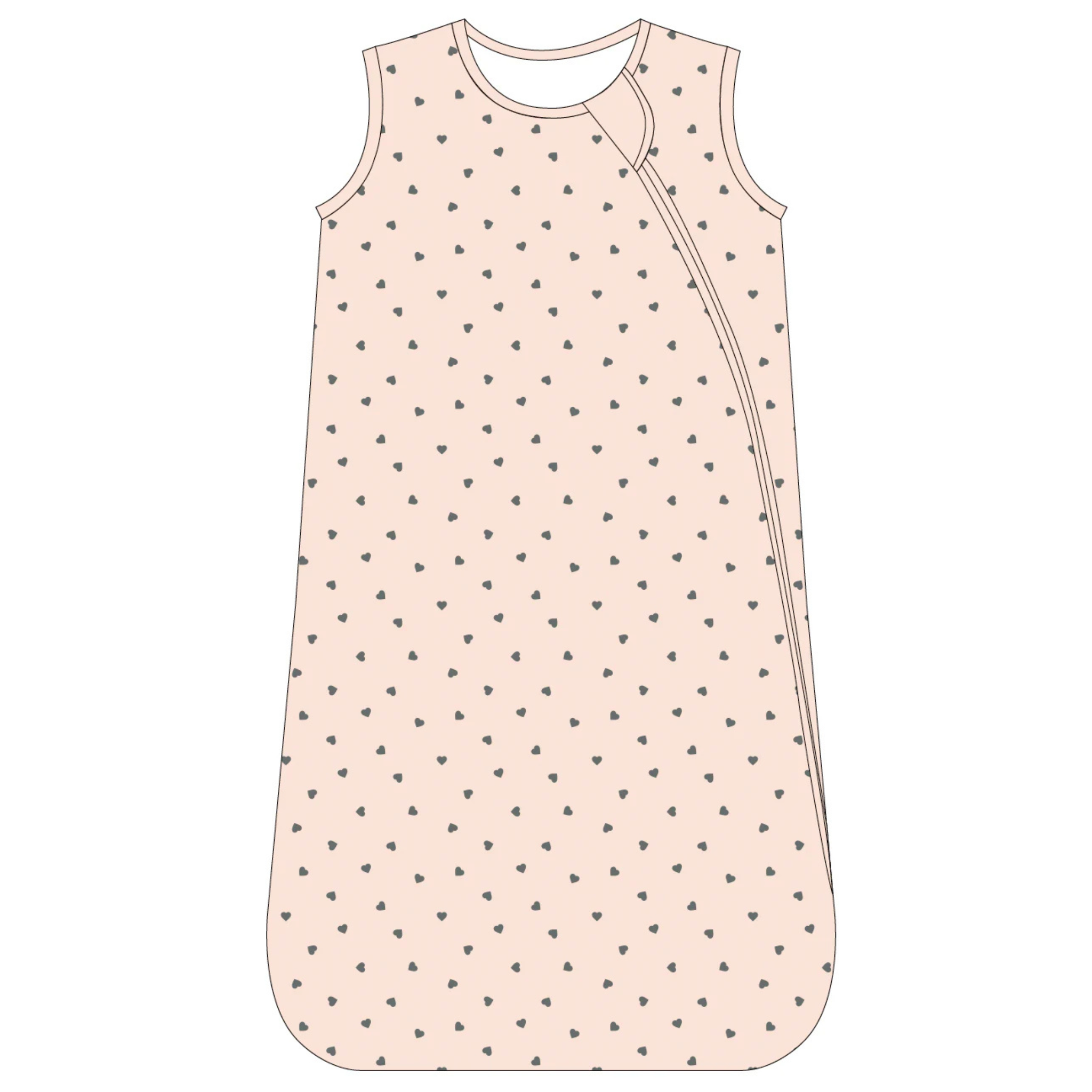 שק שינה גדול מבד במבוק – בצבע ורד ניוד מעוטר בלבבות