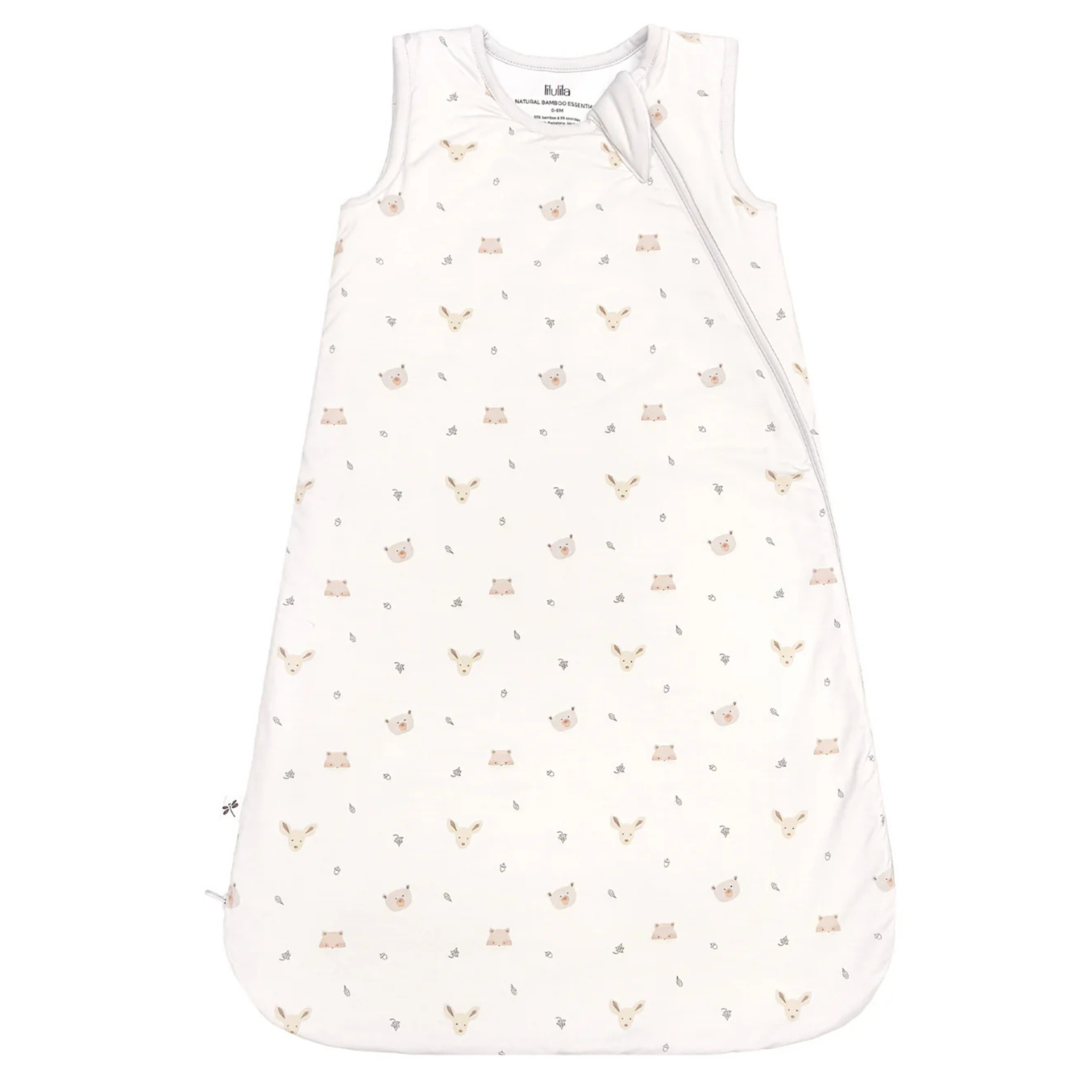 שק שינה גדול מבד במבוק – בצבע לבן ניוד מעוטר בדמויות של חיות