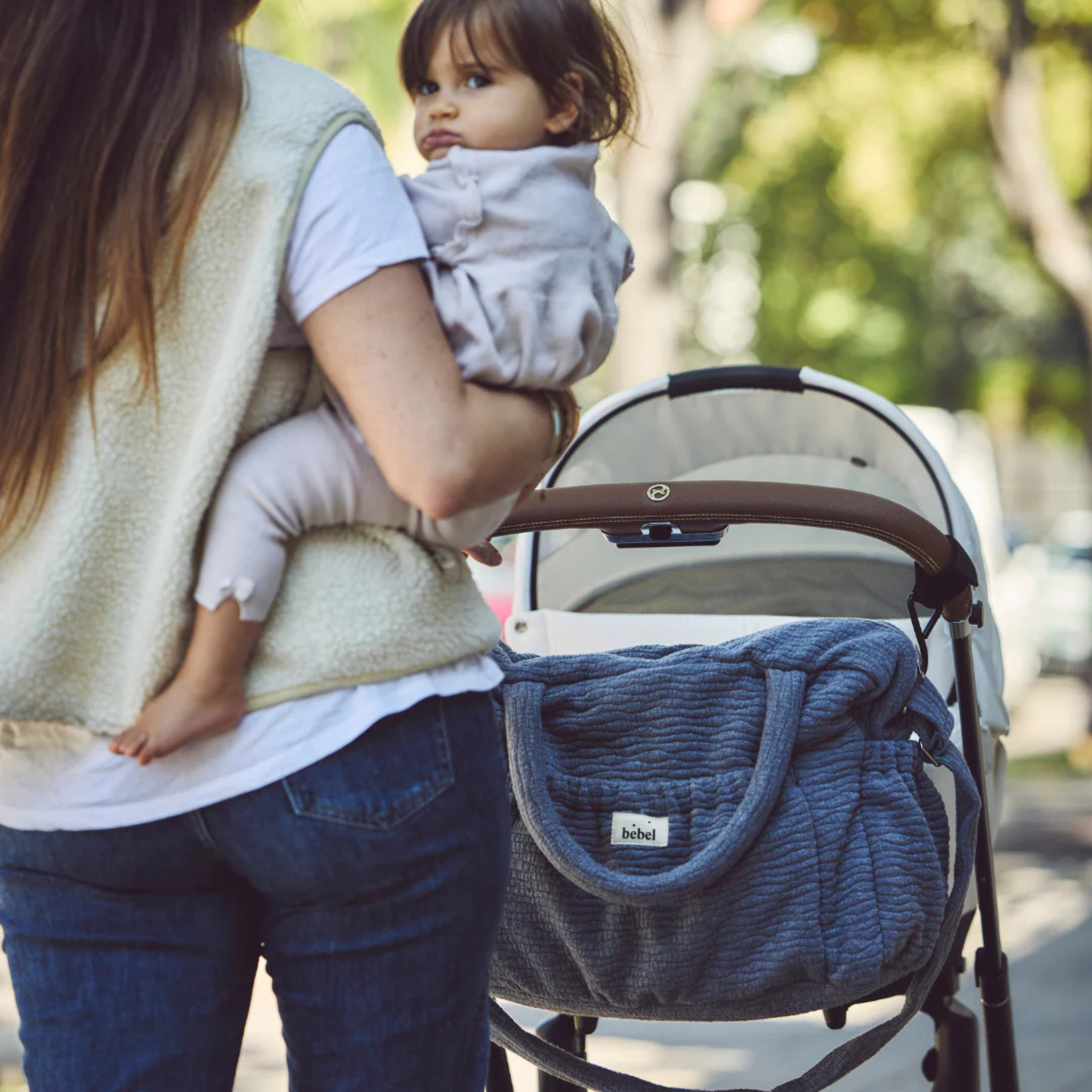 תיק החתלה "COMME UN BONBON WAVY" מכותנה אורגנית - בצבע כחול אפור