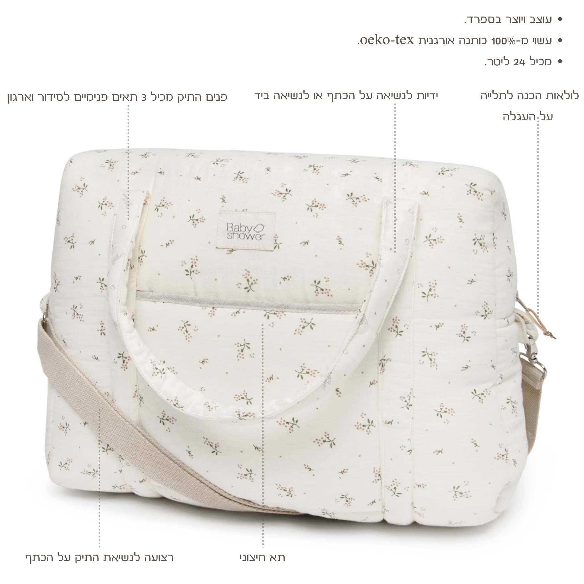 סט דומדמניות הכולל תיק החתלה +תופסנים+משטח החתלה נייד תואם +תיק מסמכים תואם