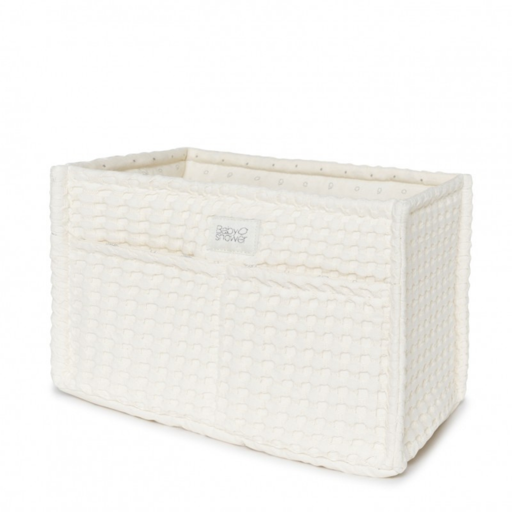 סל אחסון גדול בצורה מלבנית מכותנה אורגנית - באריגת וופל בצבע לבן אייבורי