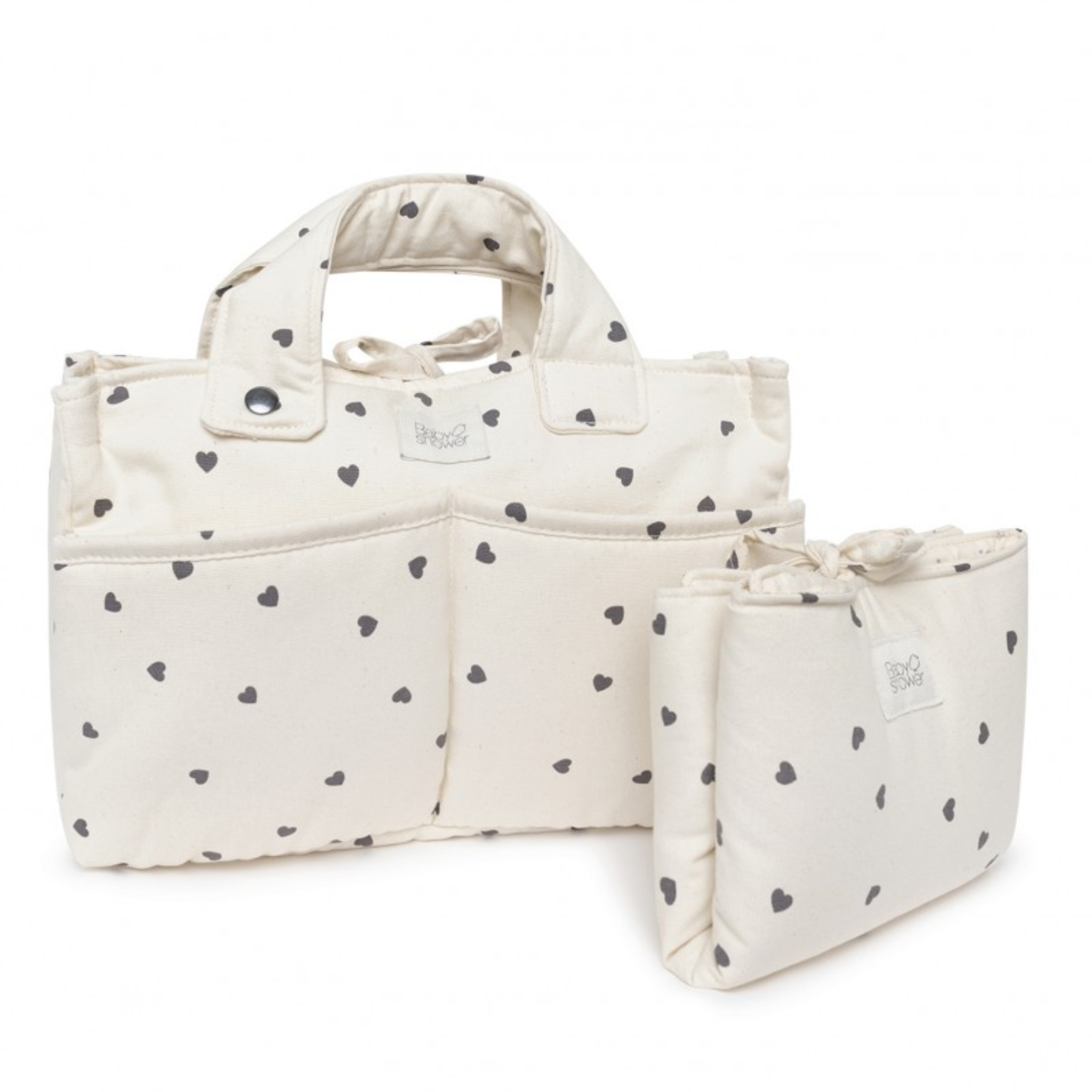 סט לבבות הכולל תיק עגלה קטן/ארגונית + משטח החתלה נייד +תיק רחצה תואם