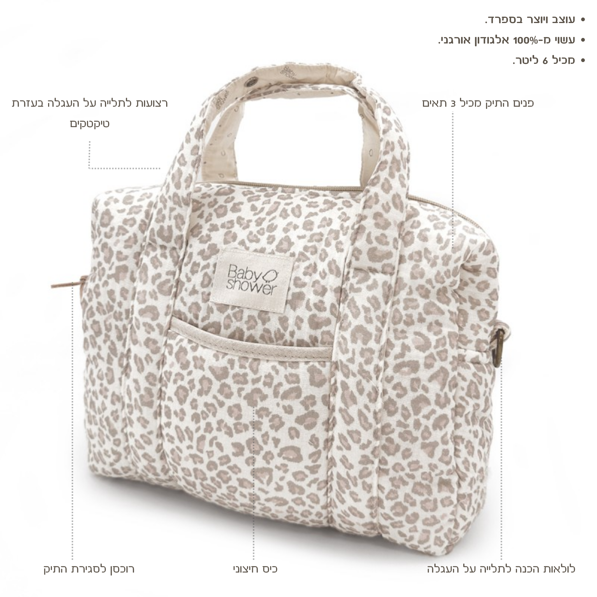 סט מנומר הכולל תיק עגלה + תיק חיתולים תואם